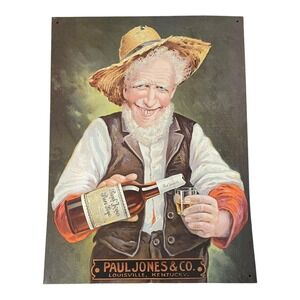 Vintage Paul Jones & Co. Pure Rye Whiskey Distillery Advertising Tin Sign Repop